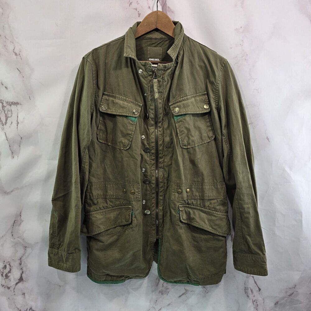 Diesel Jacket Mens Medium Green Zip Moto Zip Mock Field Military Army Utility